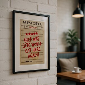 Chef Was Cute Would Eat Here Again Wall Art, wydruk rachunku gościa, recenzja jedzenia, sztuka kuchenna, sztuka ścienna do kuchni, sztuka wózka barowego
