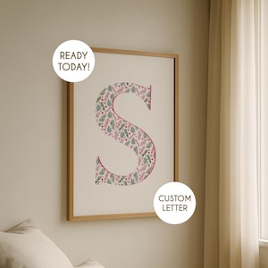 Impresión de letras personalizadas, letra chinoiserie, monograma personalizado, letra personalizada, decoración de pared con iniciales, arte de pared preppy, arte del alfabeto personalizado