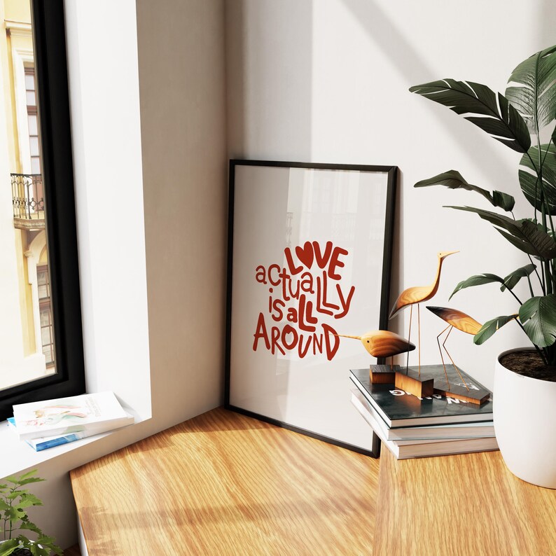 Love quote print, Red Typography Art, Retro Love Print, Red Heart Print, Hand Drawn Quotes, Trendy Dorm Decor, Y2K Apartment Art, Aesthetic Art Print, i love you print, Love actually is all, valentine's print, gift for girlfriend, housewarming gifts