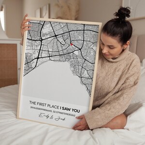 Paar Karte Druck, zuerst trafen wir uns, Landkarte, unsere erste Date Karte, Beziehung Geschenk, I Saw You Poster, minimalistische Wandkunst