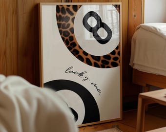 Póster de Bola 8 con estampado de leopardo: Arte retro para salas de juegos Y2K (Descarga digital)