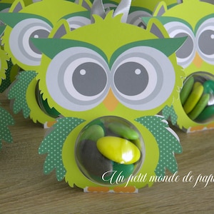 Contenant ou boite dragées baptême hibou chouette