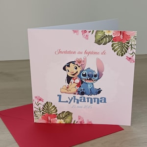 Faire-part baptême Lilo et Stitch personnalisé – Invitation tropicale fille/garçon