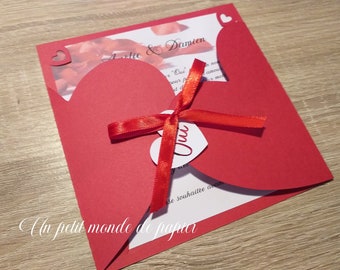 Faire part ou invitation mariage cœur rouge amour