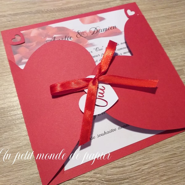 Faire part ou invitation mariage cœur rouge amour