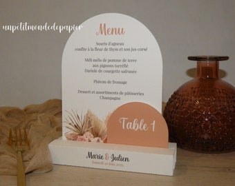 Menu numéro de table mariage bohème terracotta pampa