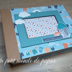 Album photo scrapbooking fait main naissance garçon animaux de la forêt bleu kraft cadeau original