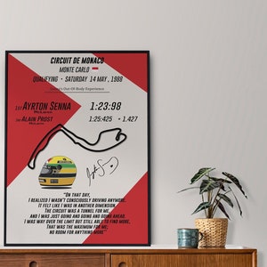 Ayrton Senna Monaco Formula 1 Grand Prix Qualifying poster McLaren Quote Legend Iconic Motorsport Moments