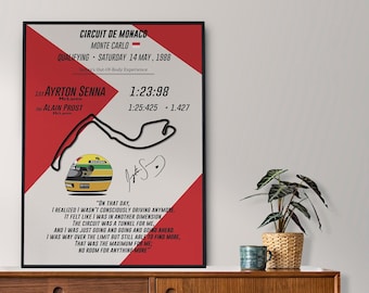 Ayrton Senna Monaco Formula 1 Grand Prix Qualifying poster McLaren Quote Legend Iconic Motorsport Moments