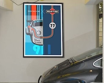 Vintage Porsche 911 Carrera RSR Turbo Martini Racing Poster Wall Art Livery Print Man Cave Illustration Racing All Sizes A4-A0