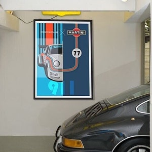 Poster vintage Porsche 911 Carrera RSR Turbo Martini Racing, stampa artistica da parete, illustrazione della caverna dell&#39;uomo, corse, tutte le dimensioni, A4-A0