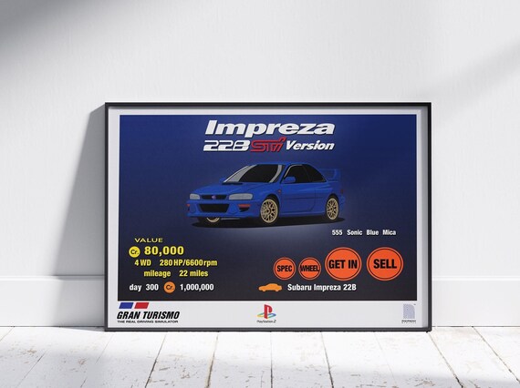 Gran Turismo 3 Playstation 2 Subaru Impreza 22B Sti Garage Poster