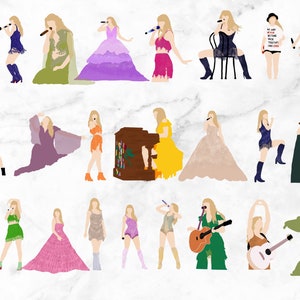 24 Taylor Swift Eras Tour PNG Outfit Illustration, Vector Art, Printable, Poster, Swifti Merch Gift Sticker, Cardigan (Taylors Version)