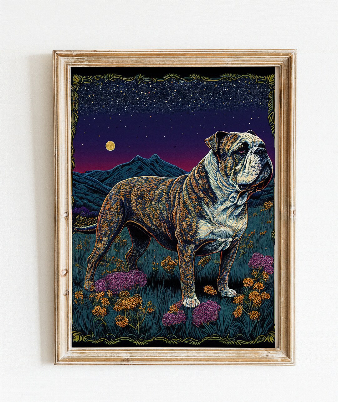 Printable English Bulldog Wall Art Wildflower Mountain Etsy