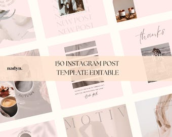 150 Light Pink Instagram Post Templates: Minimalist Canva Designs (Digital Download)