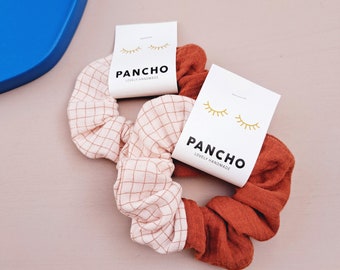 Happy scrunchie made of muslin | Fabric mix style I organic quality I trendy colors I retro plait elastic I hair accessories I hair ties | Color blocking