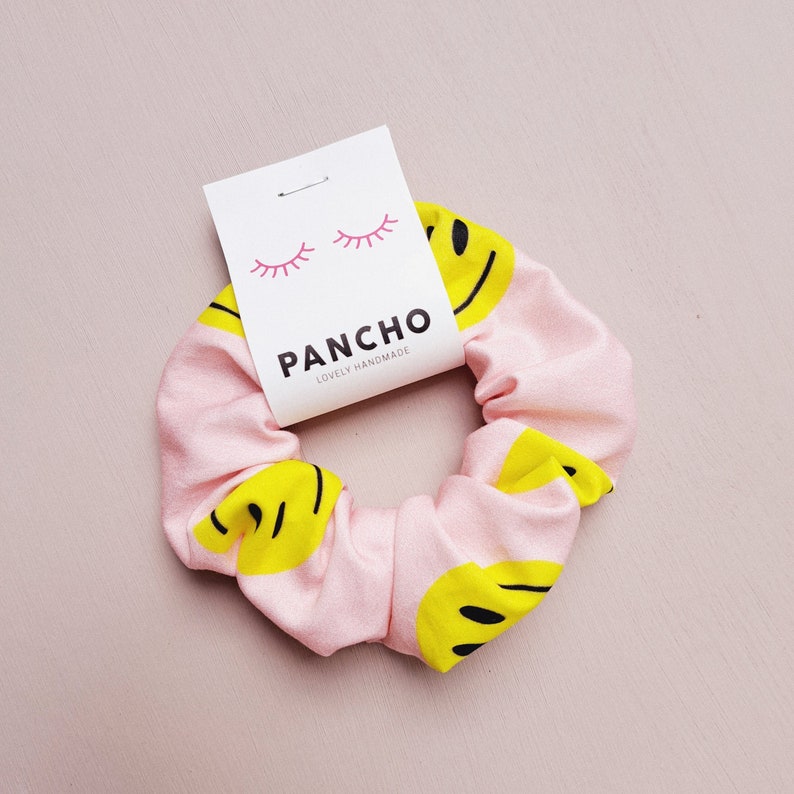 Happy Scrunchie Collection Must Have Hair Tie Hair Scrunchy Ponytail Holder Gift Idea Scrunchie Smiley Scrunchies Trend image 1