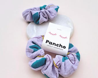 Musselin Mini Scrunchie Flieder Tulpen, Scrunchie klein für Mädchen, Haargummi für dünnes Haar, Haarschmuck Geschenk Kind, Kinder Zopfgummi