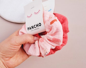 Mini Scrunchie aus Musselin mit Gold | Haarschmuck | Haargummi Kind | Geschenk für Mädchen | Blumenmädchen | Scrunchie für dünnes Haar