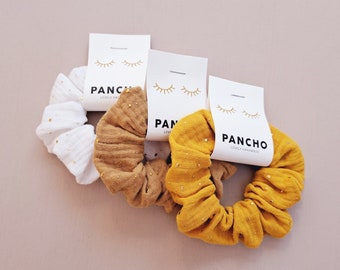 Musselin Scrunchie mit Gold-Dots | Haaraccessoire Trend | 90er | Haargummi Vintage | Hair Scrunchies | Zopfgummi | Glitzermusselin