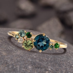 Multi Color Gemstone Cluster Dainty Ring, Engagement Ring, Bridal Gift Ring, 925 Silver Ring, Wedding Ring, Gift For Her, Multi Stone Ring