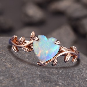 Unique Heart Shaped Natural Opal Engagement Ring, 18k Solid Gold, Engagement Opal Jewelry,October Birthstone,Gift For Love,Promise Girl Ring