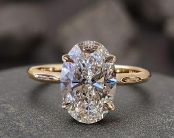 14K Massivgold 2 CT Ovalschliff Labor gewachsener Diamant-Verlobungsring, versteckter Halo-Simulierter Diamantring Frau Jubiläumsversprechensring für sie
