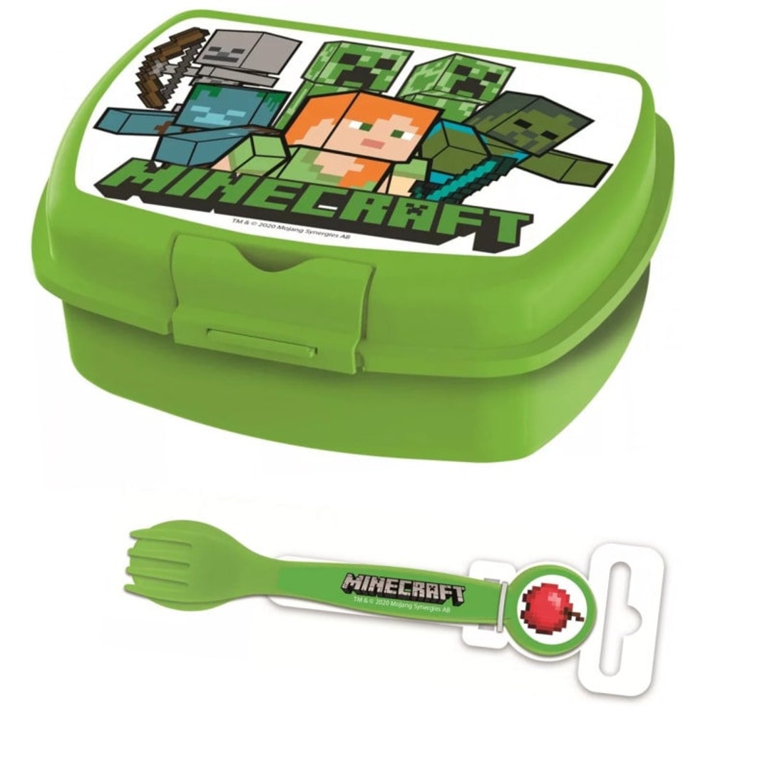 Minecraft Set Lunch Box With Plastic Fork and Knife Etsy