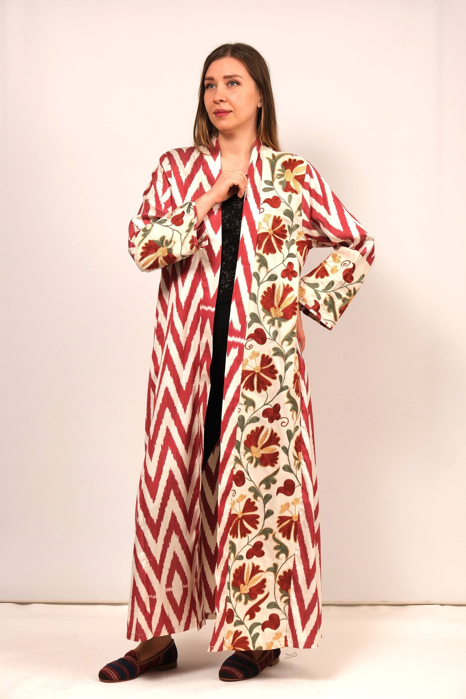 Tashkent Black Ikat Italian Silk Maxi Kaftan