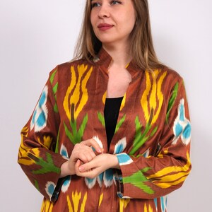 Yellow Grey Ikat Button Kaftan