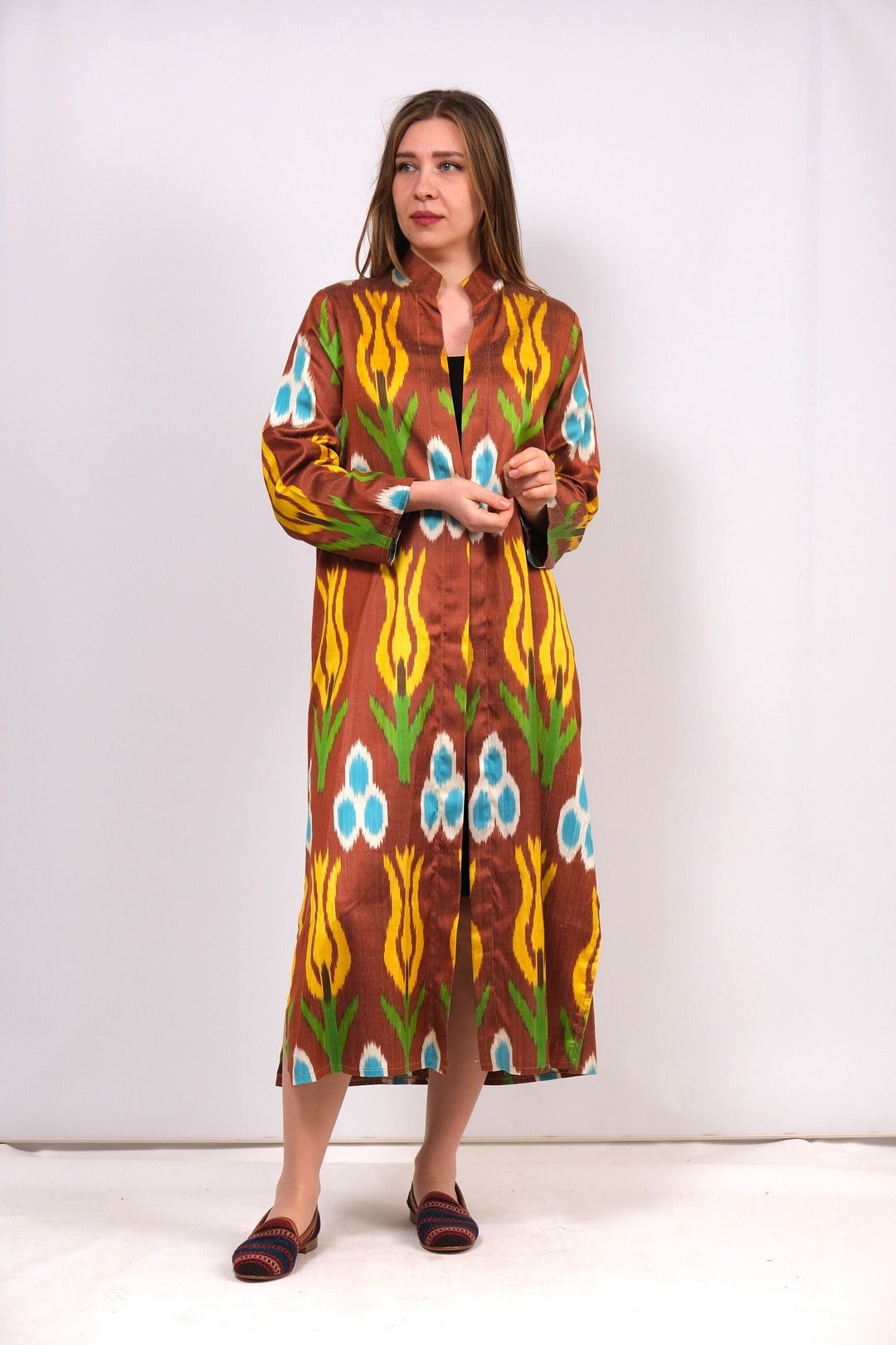 Dark Brown Ikat Long Kaftan