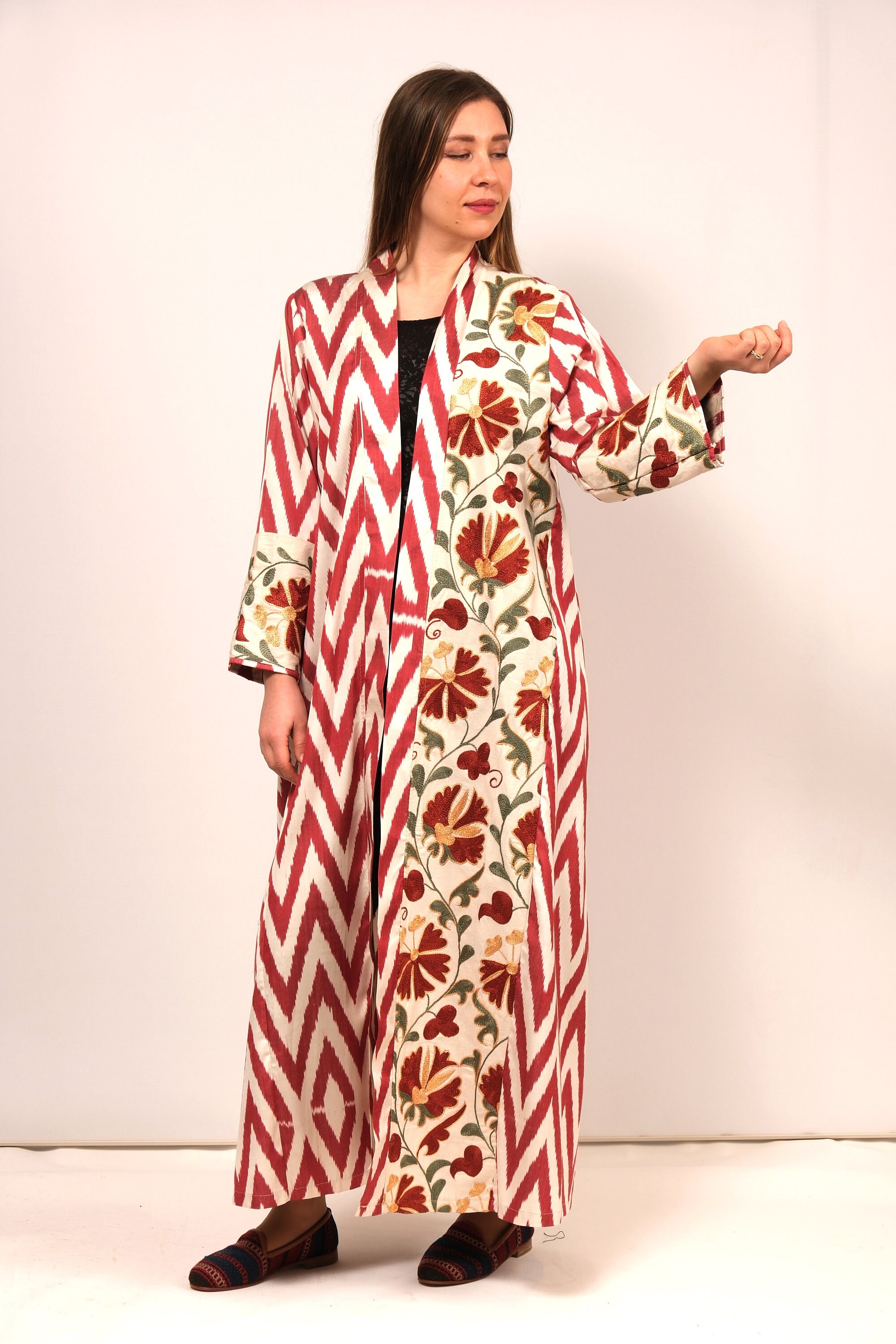 Plushy Jacket Style Embroidered Kaftan