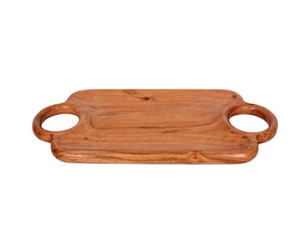Acacia Wood Serving Tray: Rustic Decorative Platter with Handles