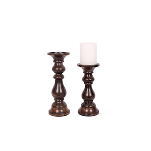 Pillar Candle Holders for Home Decor - Wooden Pillar Candle Holders set of 2, Decorative Accents for Tabletops, Dia 4&quot;x4&quot; Height-11&9&quot; inch.