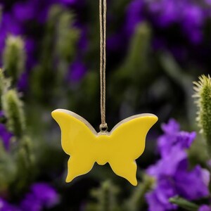 Yellow Wooden Butterfly Ornament - Handmade Enamel Spring Easter Decor - Unique Butterfly Gift