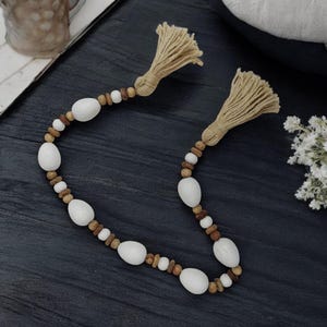 Rustic Wood Bead Garland with Tassels - Farmhouse Easter Decor