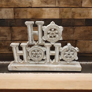 Placa rústica de madeira HOHOHO – Decoração autônoma de Papai Noel caiada para lareira, lareira e decorações de mesa de Natal