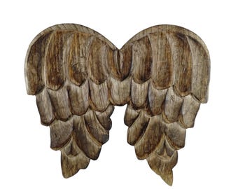 Wooden Carved Angel Wings - Rustic Wall Hanging Decor, Handcrafted Brown Vintage Style, 8x7 Inches