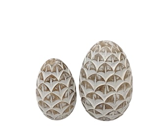 Rustic Whitewashed Wooden Easter Eggs: Farmhouse Decor, Set of 2