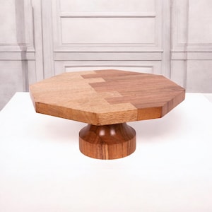 Rustic Wood Cake Stand | 11.75&quot; Pedestal Stand for Cakes, Cupcakes & Desserts | Perfect for Weddings and Parties
