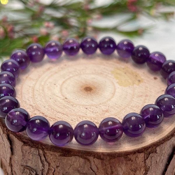 Amethyst Bracelet Rich Dark Purple Comfortable Fit with Elastic Band Healing Protective Purify the Mind Powerful Clear Negative Thoughts