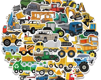 50pcs Cartoon Construction Vehicles Decorative Stickers For Laptop PC Computer Mobile Smartphones Guitar Desktop Cup Travel For Gifts