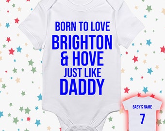 Nacido para amar Brighton y Hove personalizado como papá, mamá, abuela, abuelo o cualquier texto que desee Chaleco de bebé Traje de cuerpo de bebé Nuevo bebé