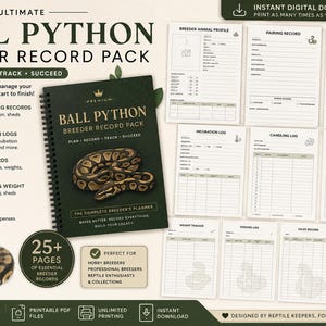 Ball Python Breeder Record Pack | Pairing, Incubation, Hatchling Tracker (Digital PDF)