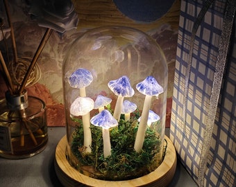 Handmade Blue Mushroom Lamp Cute Mushroom Night Light Table Desk Lamp for Home Decor Housewarming Bedroom Anniversary Gift