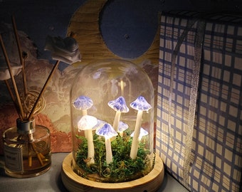 Blue Mushroom Lamp/Forest Blue Mushroom/ Mushroom Decor /Cute Retro Mushroom Night Light/Handmade Gifts/Christmas Gifts