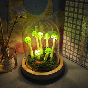 Handmade Green Spotted Mushroom Lamp Unique Mushroom Light Night Forest Green Mushroom Whimsical Mushroom Lamp Gift Light image 1