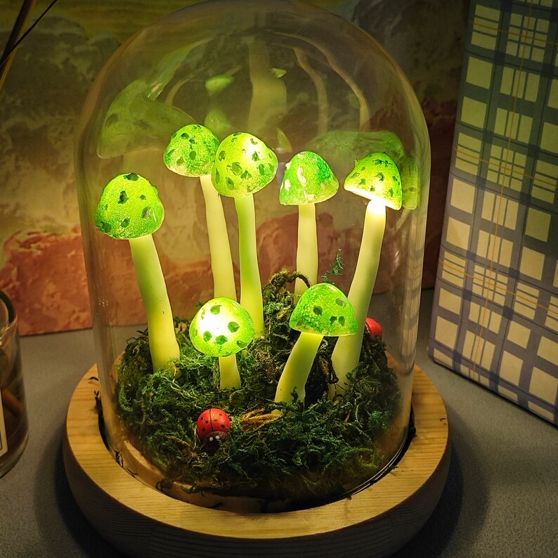 Handmade Green Spotted Mushroom Lamp Unique Mushroom Light Night Forest Green Mushroom Whimsical Mushroom Lamp Gift Light image 2