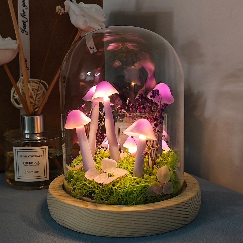 Handmade Purple Mushroom Lamp Vintage Mushroom Lamp Cute Mushroom Light Night Bedroom Fairy Lights Gift Lights Anniversary Gift image 1