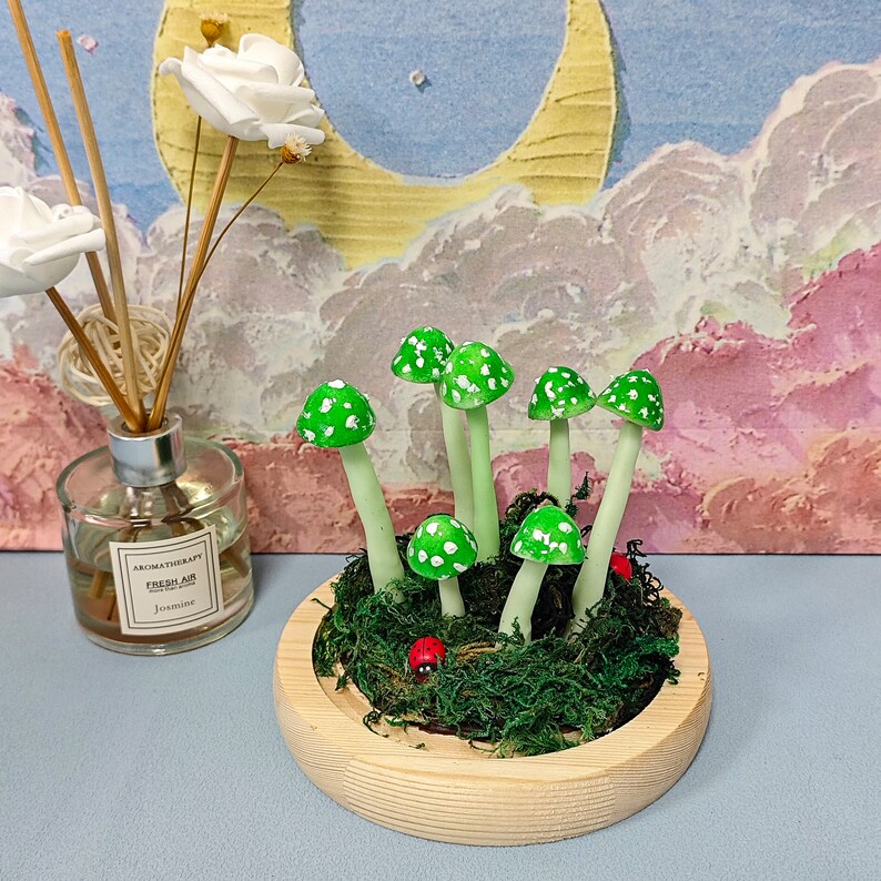 Handmade Green Spotted Mushroom Lamp Unique Mushroom Light Night Forest Green Mushroom Whimsical Mushroom Lamp Gift Light image 6